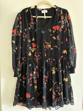 Laundry By Shelli Segal Black Floral Long-Sleeve Dress, sz 4